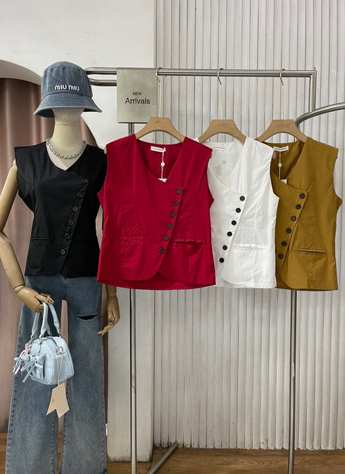 MATINEE Sleeveless Asymmetrical Buttons Vest